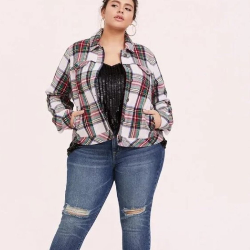 NWT Torrid Plaid Crop Trucker Jacket size 4X